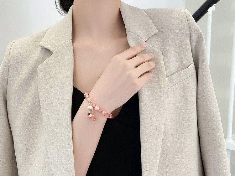 Thumbnail: Strawberry Quartz Stretch Bracelet, Pearl Bracelet, Gemstone Bracelet | HB276