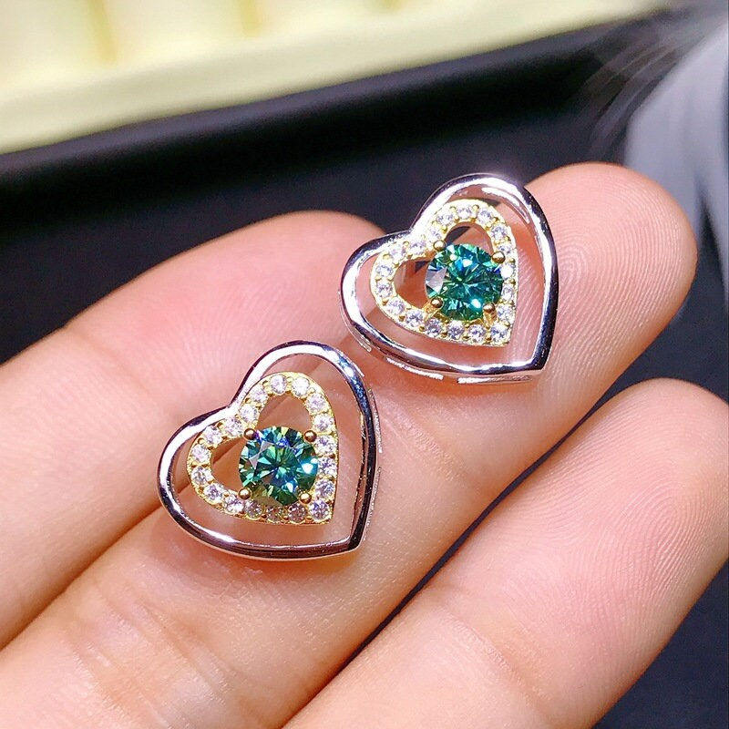 Thumbnail: 925 Silver Heart Moissanite Earrings, Moissanite Stud Earrings | FME - E166