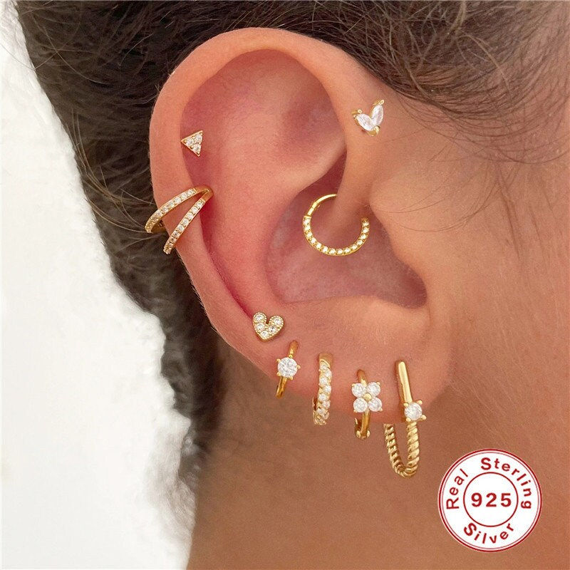 Miniaturbild: 925 Sterling Silver Cartilage Earrings, Snake Earring, Flower Earring | HC027