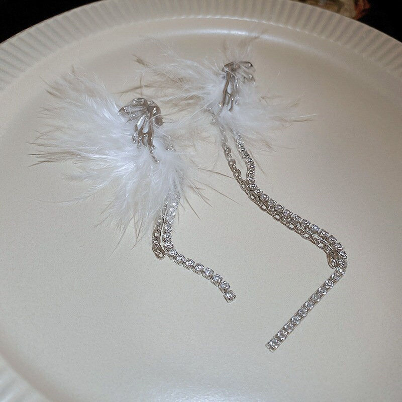 Miniature : 925 Silver Feather Butterfly Tassel Earrings, Butterfly Earrings | HE10429