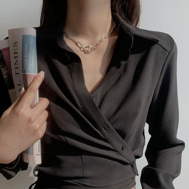 縮圖：Fashion Stylish Asymmetric Box Chain Necklace, Hammered Necklace | HN2037