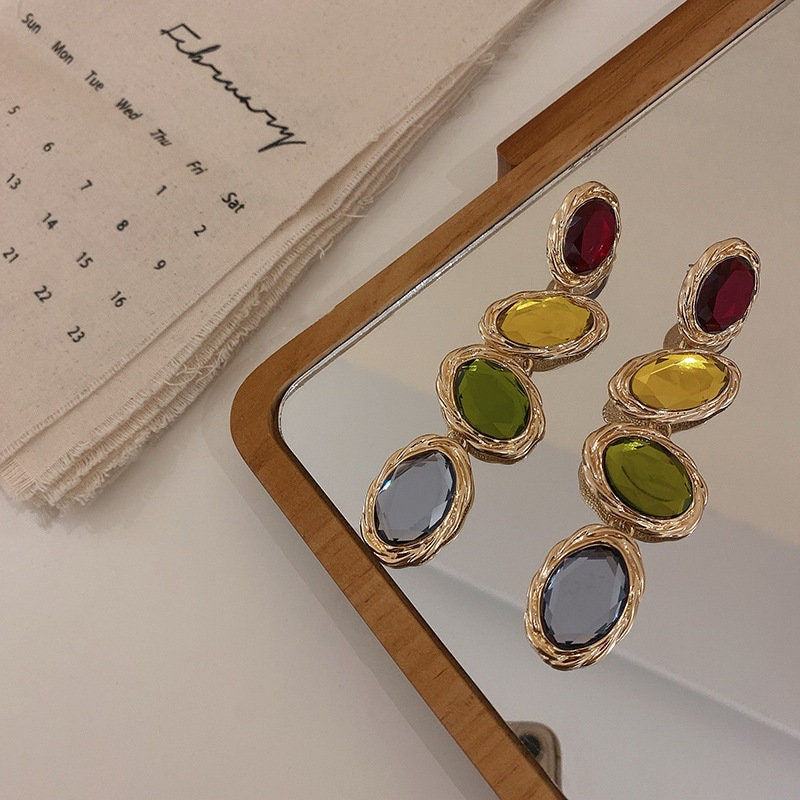 縮圖：Boho Colorful Long Dangle Earrings, Oval Earrings, Retro Earrings | HE4275