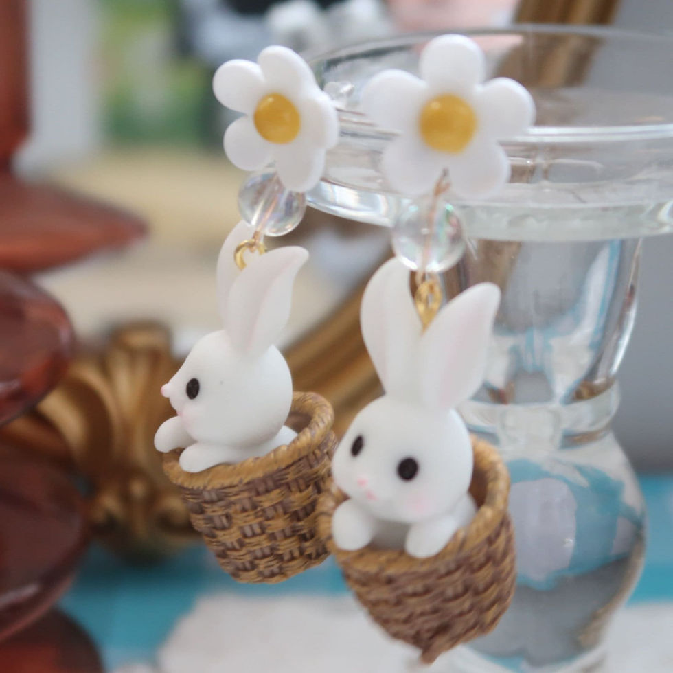 Thumbnail: Happy Easter Rabbit Bunny Dangle Earrings, Cute Earrings | EE001