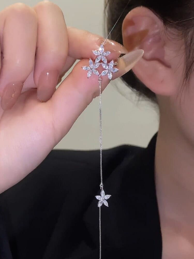 Thumbnail: Flower Ear Cuff Chain Earrings, Floral Earrings, Earrings Ear Chain | A7770