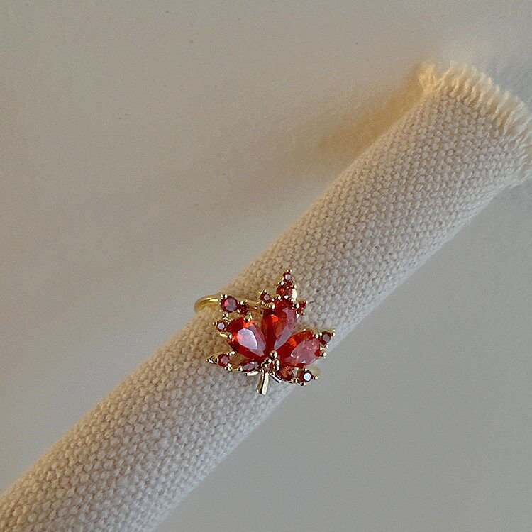 Thumbnail: Maple Leaf Adjustable Ring, Fall Leaf Ring, Autumn Orange Ring | F5434A