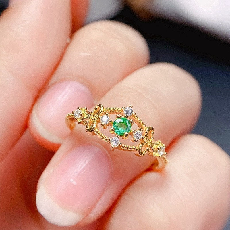 Thumbnail: Vintage Natural Emerald Ring, Emerald Jewelry, Green Stone Ring | FME - R408