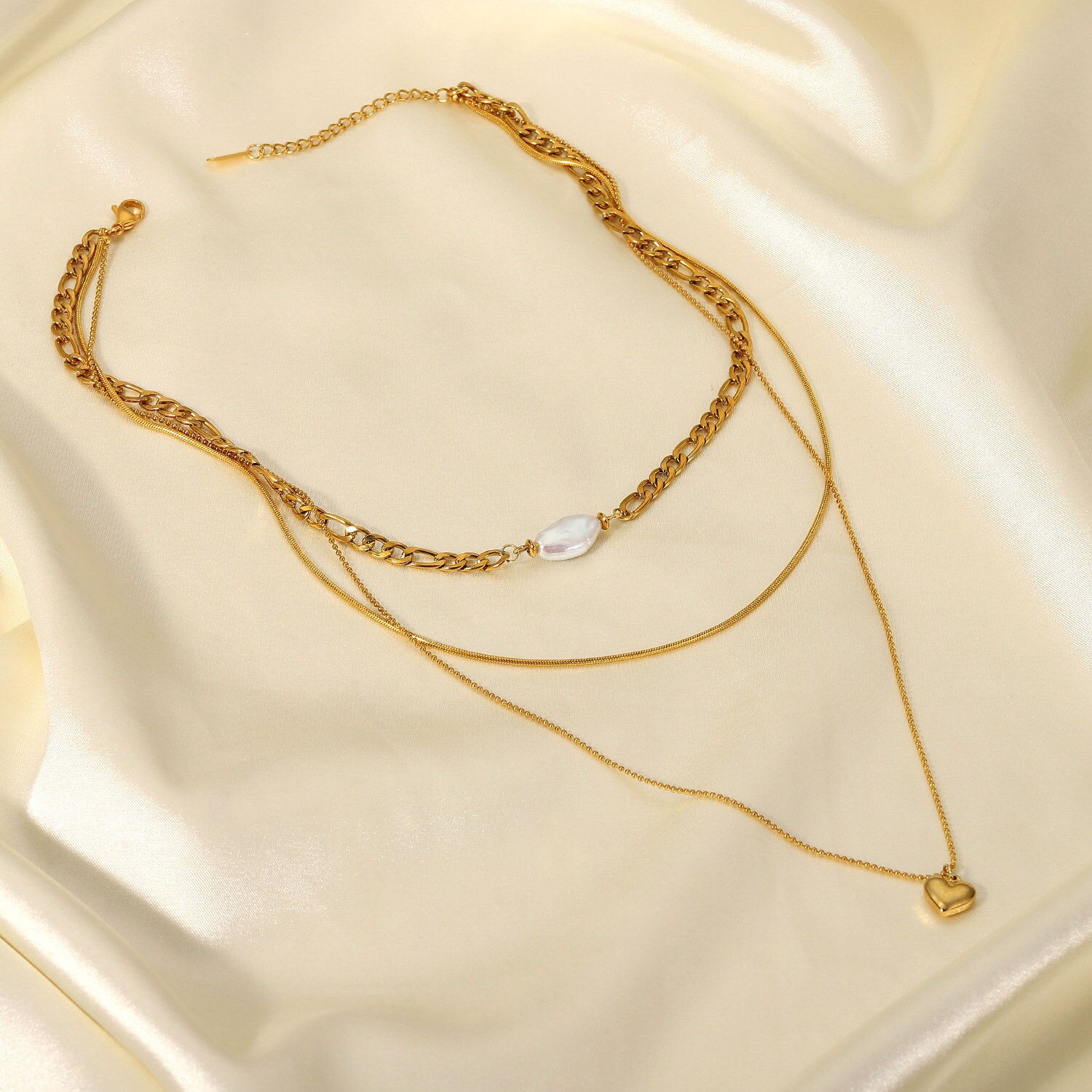 18K Gold Plated Strand Heart Necklace, Layered Necklace, Long Necklace | JDN824