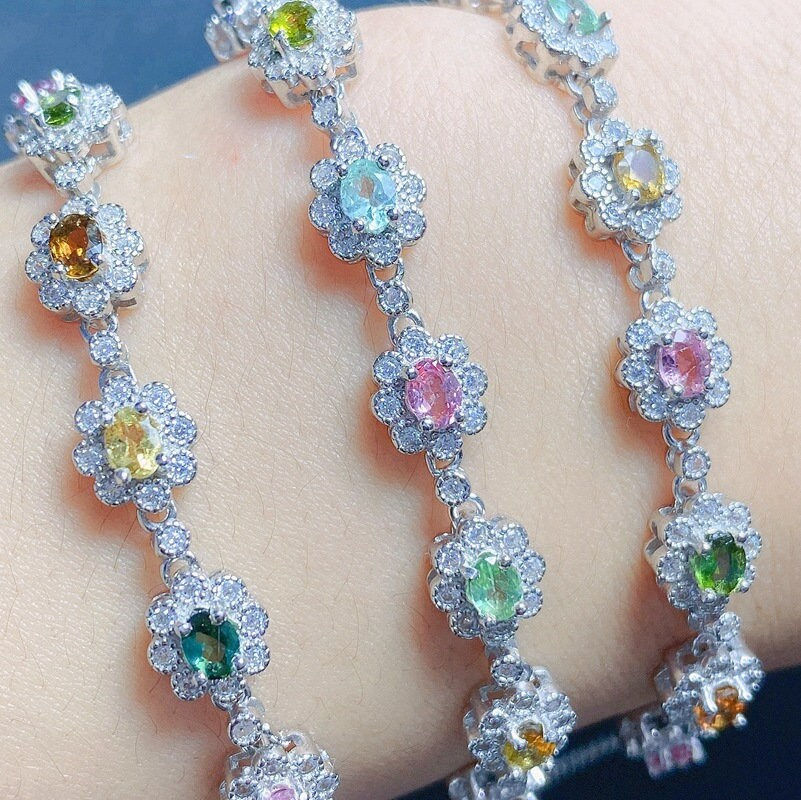 Miniaturbild: 925 Silver Tourmaline Bracelet, Tourmaline Jewelry | FME - B045