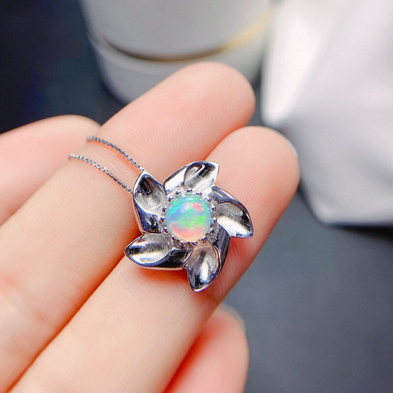 Miniature : 18K Platinum Natural Opal Flower Design Necklace, Windmill Necklace | FME - N019