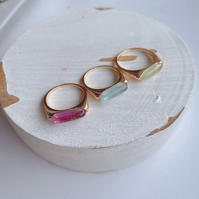 縮圖：14K Gold 925 Silver Prehnite Aquamarine Amethyst Ring | HJZB-187