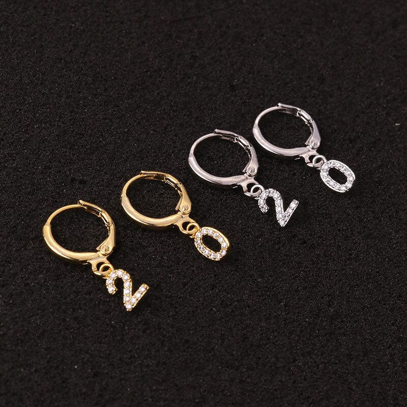 縮圖：18K Gold Dangle Number Hoop Earrings, Birthday Gift for Her | HSPJ19108