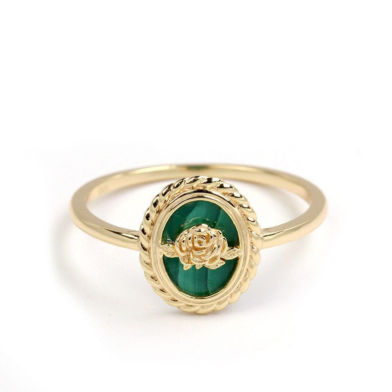 縮圖：925 Silver Malachite Ring, Natural Malachite Jewelry, Vintage Ring | TB1769