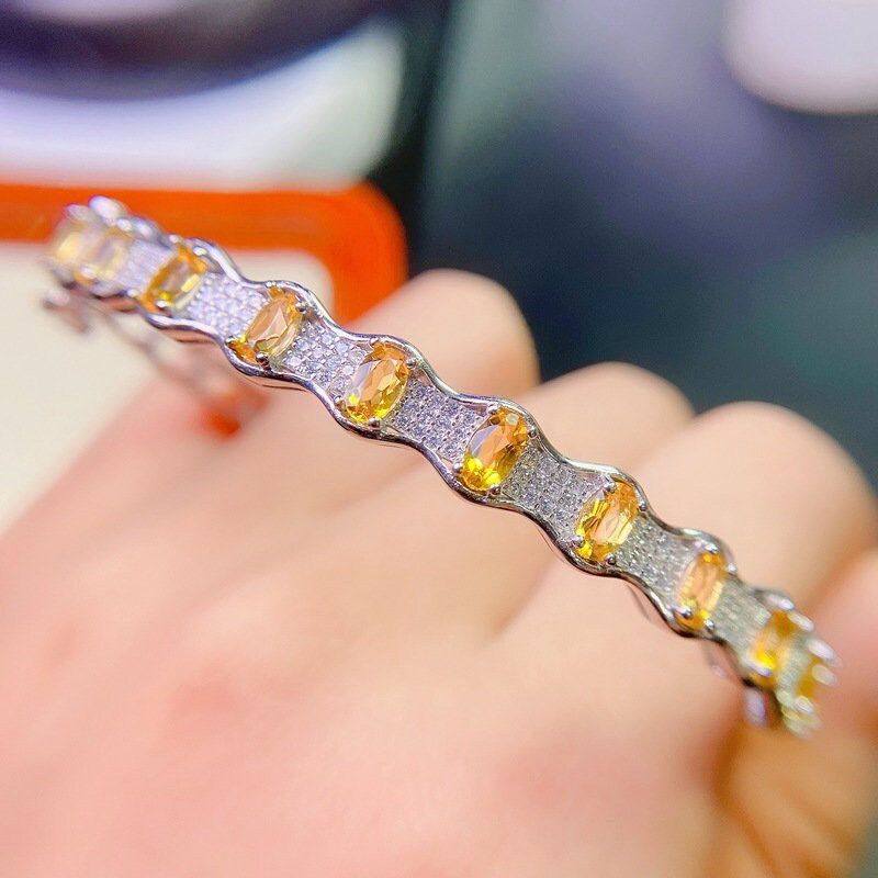 Thumbnail: 925 Silver Citrine Bangle Bracelet, Citrine Bracelet | FME - B156