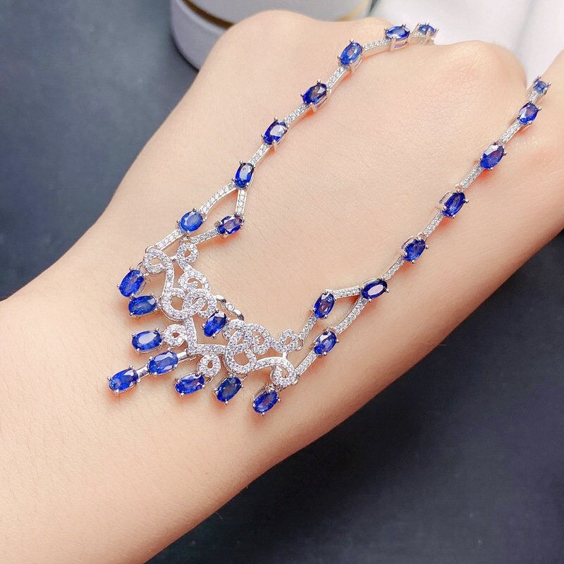 Miniature : 925 Silver Sapphire Necklace, Natural Sapphire Jewelry | FME - N596