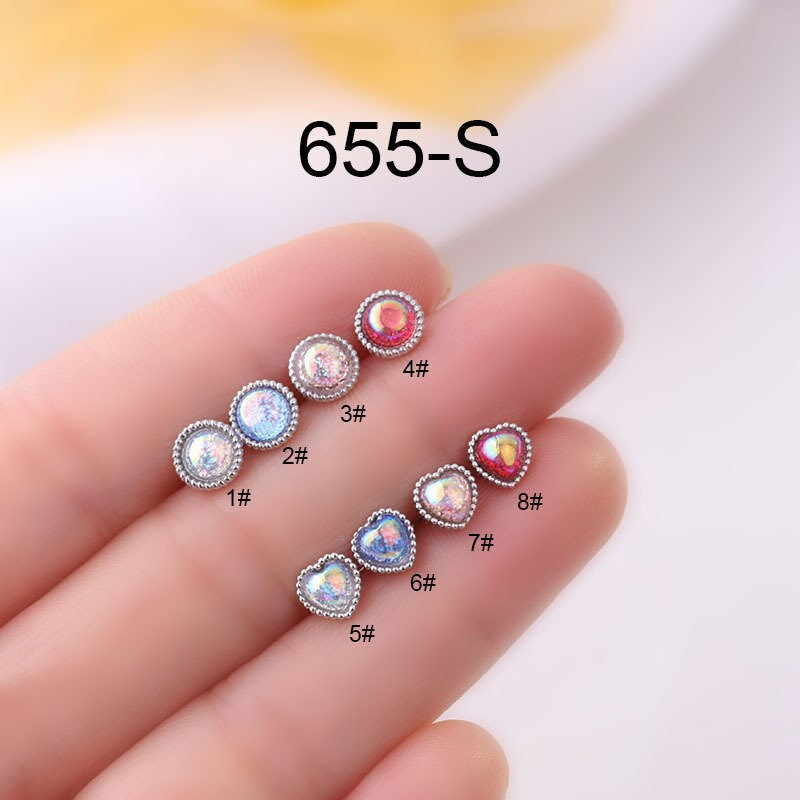Miniaturbild: 20G Cartilage Tiny Stud Earring, Flat Back Earrings, Opal Stud Earring | HSPJ655