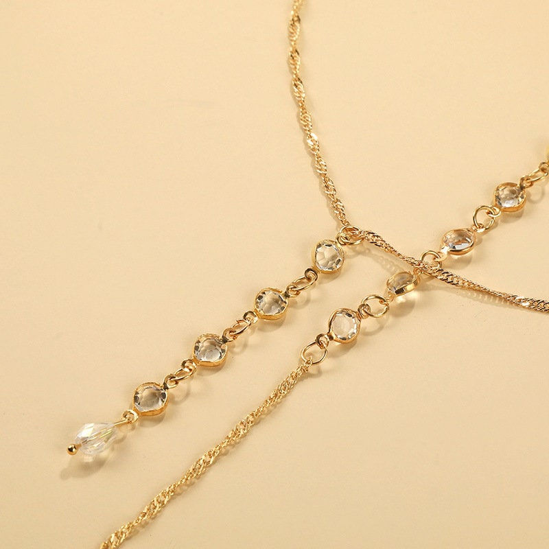 縮圖：Dainty Rhinestone Back Drop Necklace, Sliding Back Chain, Low Necklace | N086