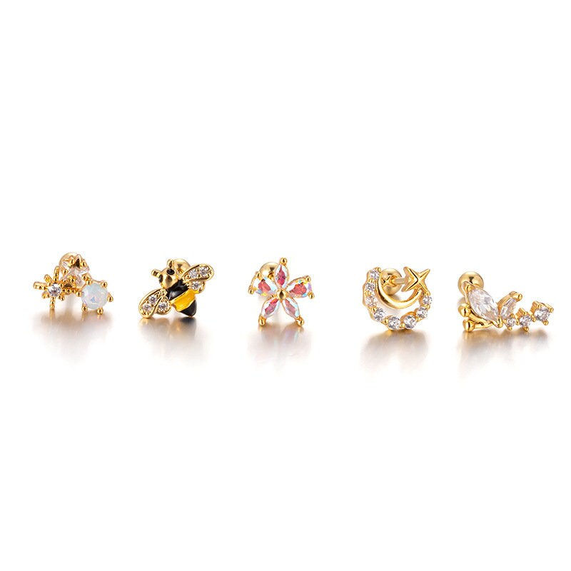 Thumbnail: 20G Cartilage Tiny Stud Earring, Bear Earrings, Octopus Earrings | HSPJ753