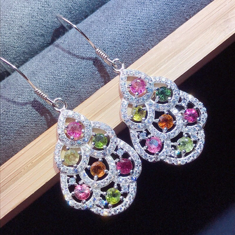 Thumbnail: 925 Silver Tourmaline Dangle Earrings, Tourmaline Earrings | FME - E247