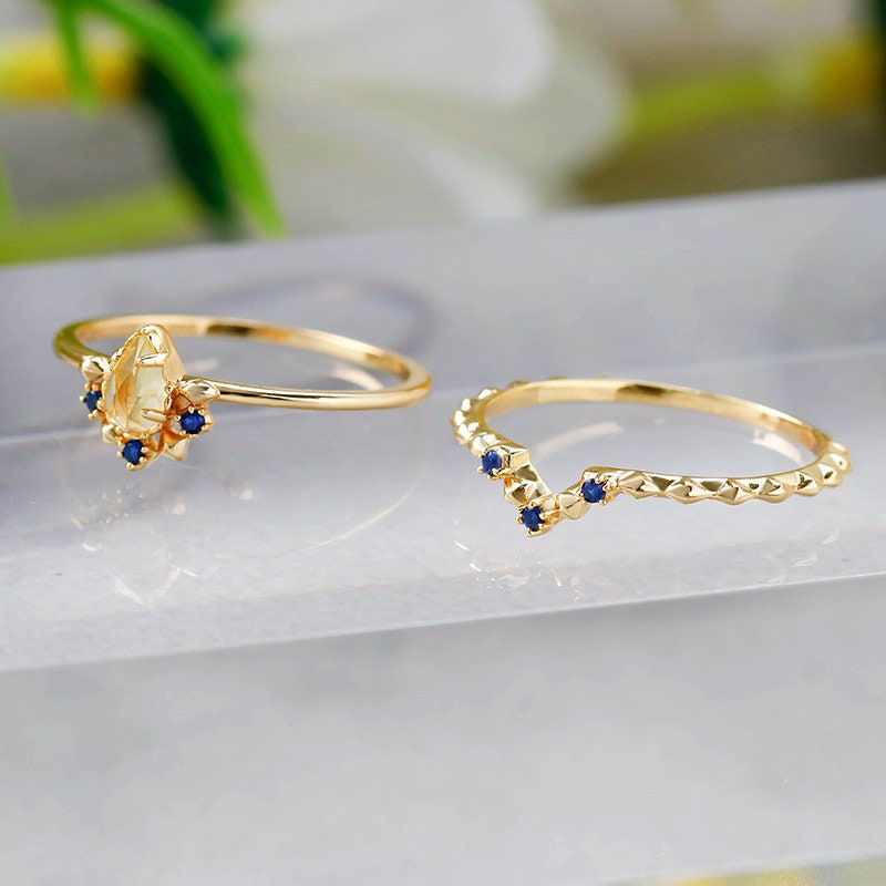 縮圖：925 Silver Natural Lemon Quartz Ring Set | KR292