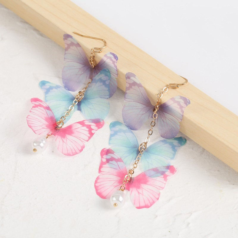 Miniaturbild: Bohemian Lace Butterflies Earrings, Lace Yarn Butterfly Earrings | E031