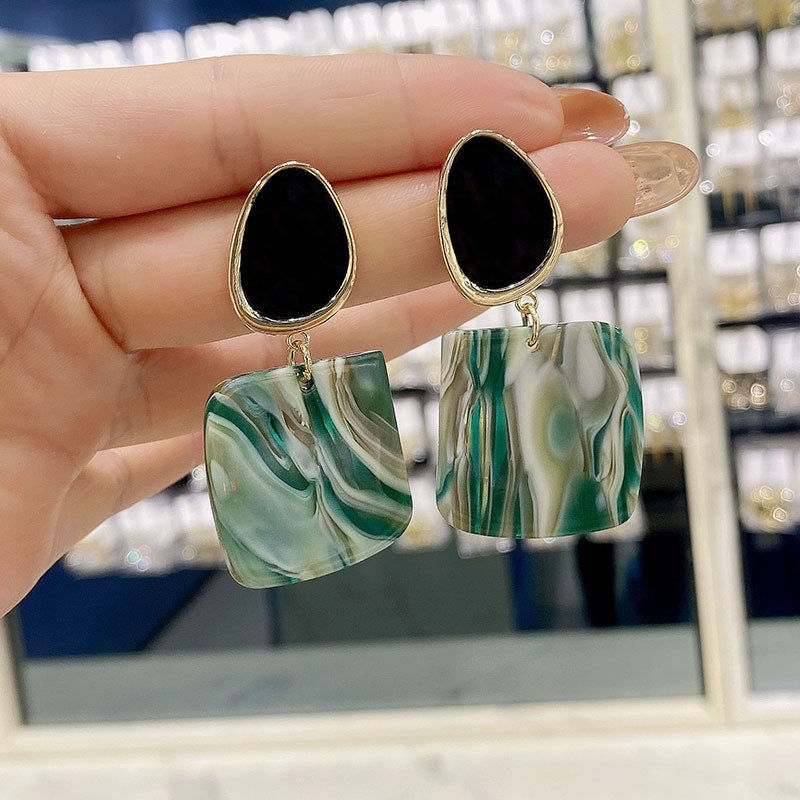 縮圖：Boho Green Marble Drop Earrings, Enamel Earrings, Teardrop Earrings | HE7927