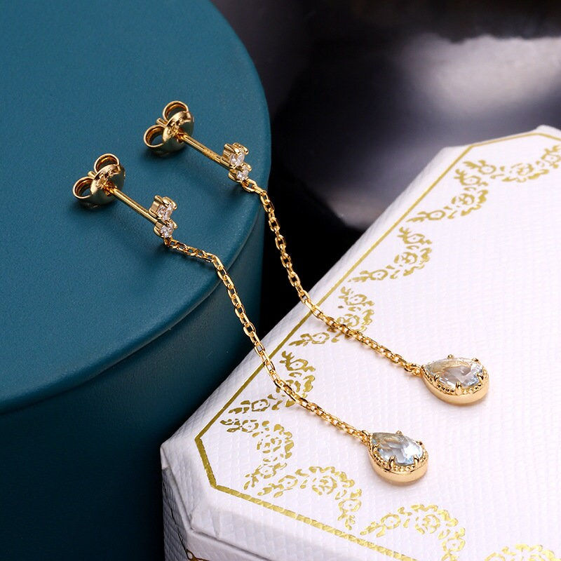 Thumbnail: S925 Natural Aquamarine Earrings, Aquamarine Jewelry, Long Earrings | TB1293