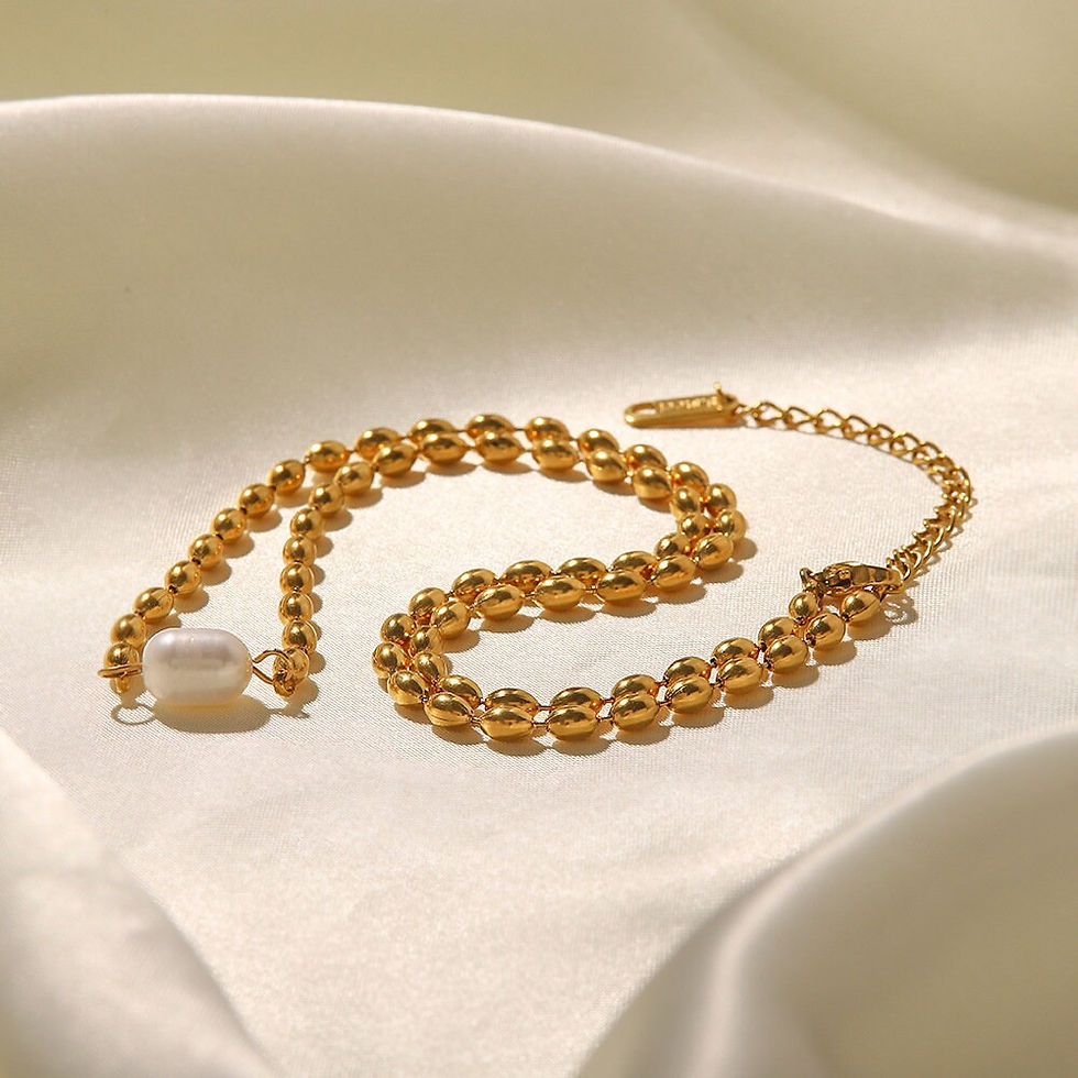Thumbnail: 18K Gold Plated Titanium Beaded Chain Freshwater Pearl Jewelry | JDB407