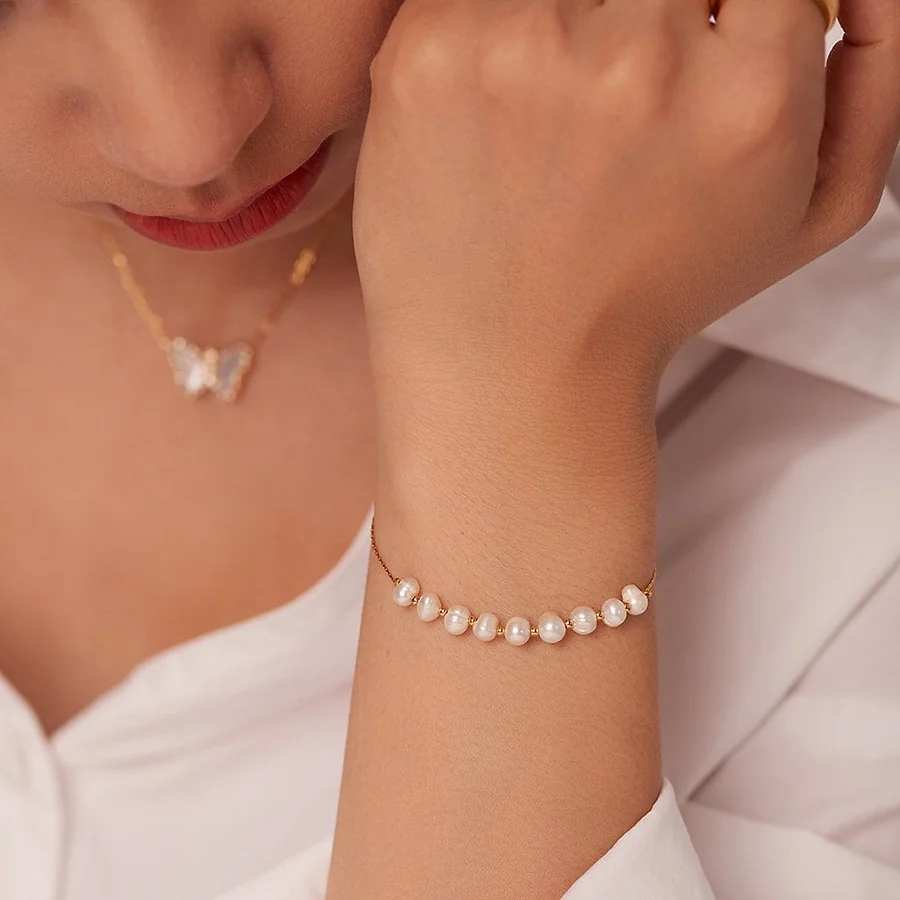 Freshwater Pearl Bead Gold Plated Bracelet