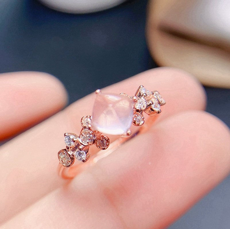 Thumbnail: 18K Gold Rose Quartz Ring, Pink Stone Ring, Ring For Her | FME - R136