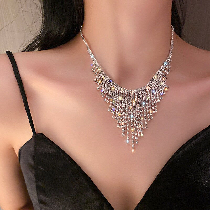 Miniature : Exquisite Rhinestone Chandelier Necklace, Sparkly Rhinestone Necklace | HN1207