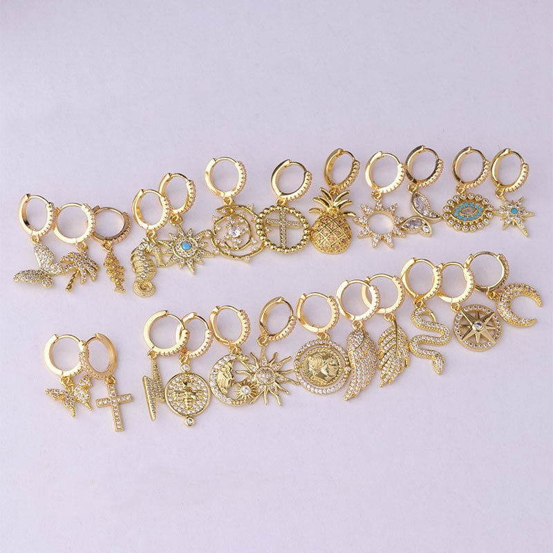 縮圖：18K Gold Boho Dangle Hoop Earrings,Clip on Earrings,Celestial Earrings | HSPJ337