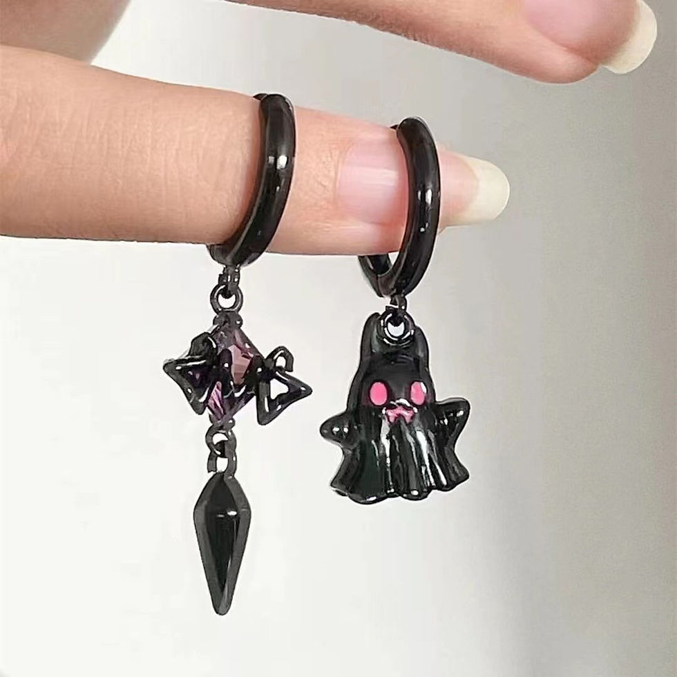 Miniaturbild: Halloween Black Cross Black Ghost Mismatch Earrings, Halloween Earrings | HL025