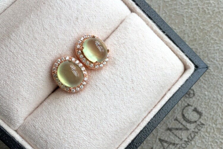 縮圖：18K Rose Gold Platinum Natural Prehnite Stud Earrings | FME - E106