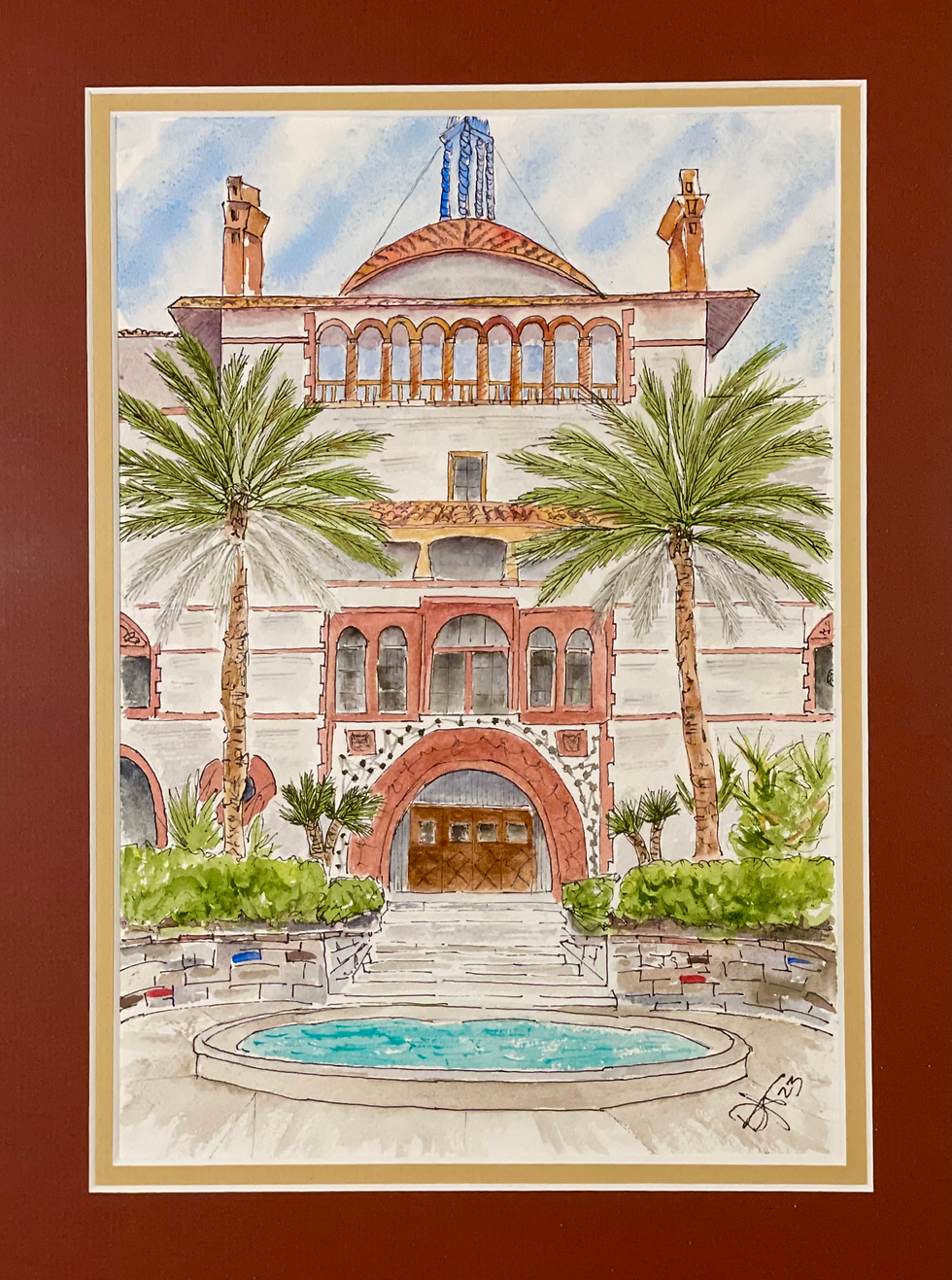Miniatura: Flagler Entrance, 21"x16" Watercolor Framed