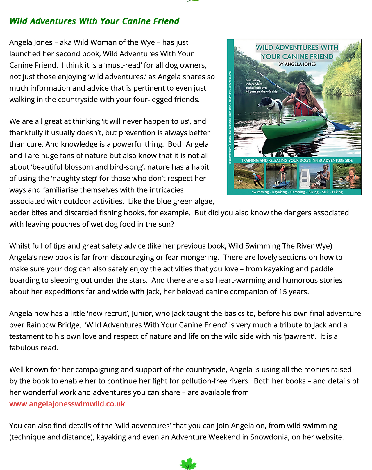 ANGELA JONES NEW BOOK WILD ADVENTURES WITH YOUR CANINE FRIEND ICWALES Lynne Allbutt