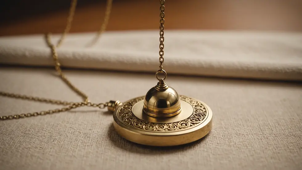 Close-up view of a pendulum resting on a soft cloth