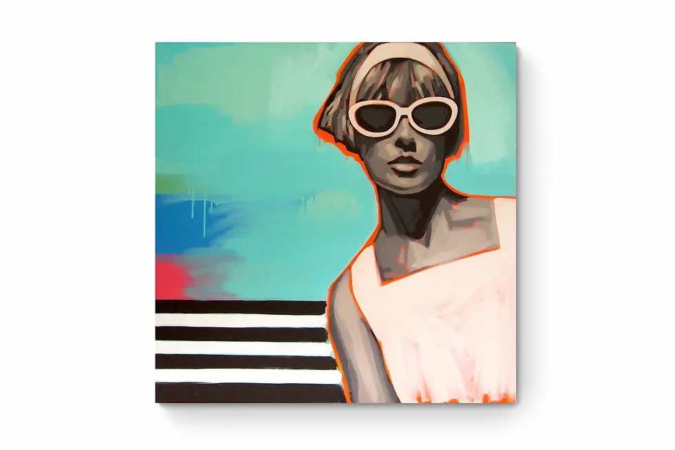 Square 47x47 contemporary figurative painting by Tracy Hamer on a plain white gallery wall.