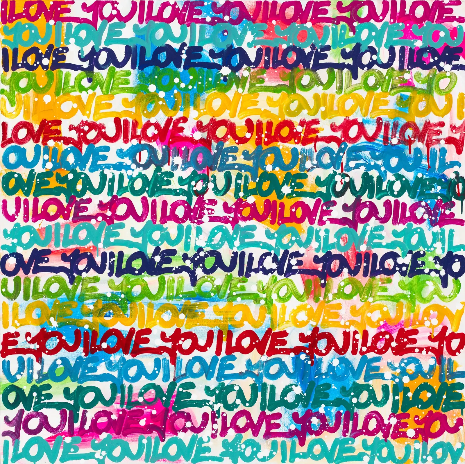 Remember Your First Love by Amber Goldhammer, vibrant multicolored graffiti-style I Love You lettering.