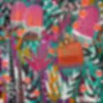 Coastal Cove by Bernadette Twomey, bold abstract florals in pink, teal, orange, and black, celebrating tropical vibrancy.