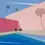 Miniatura: Minimalist painting of two chairs by a pool with pink walls and palm shadows.
