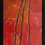 Miniatura: A bold red abstract painting with three white, loopy shapes resembling flowers