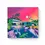 Thumbnail: A painting of a surreal scene with a woman flying above a suburban house flamingos and a crocodile in a pool on an empty wall