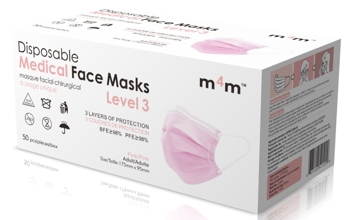 SUPERIOR - M4M Adult Medical Face Masks (BFE ≥98% | PFE ≥98% ) LEVEL 3 - Pink