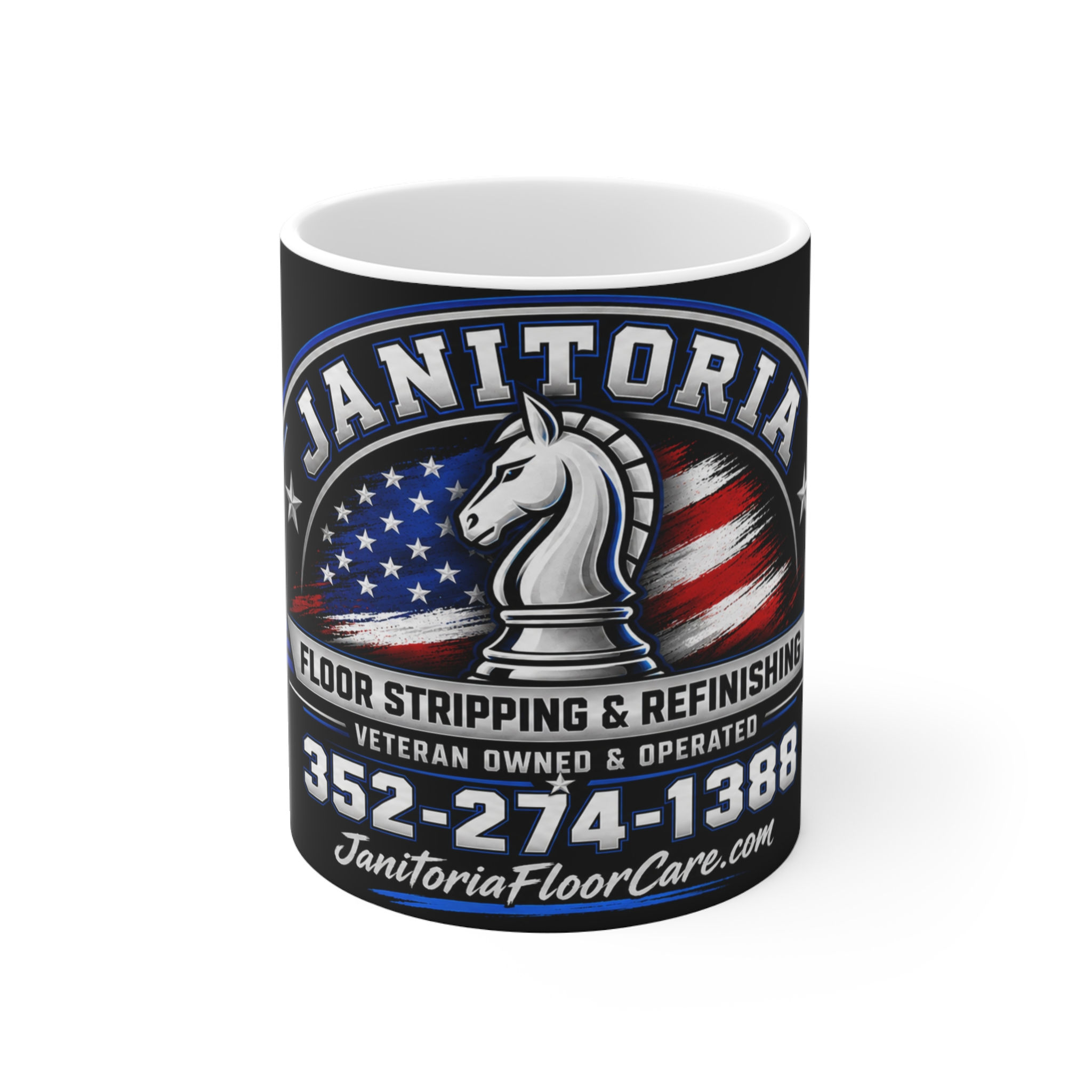 Janitoria Floor Care 11oz Logo Mug — Veteran-Owned Floor Stripping & Refinishing