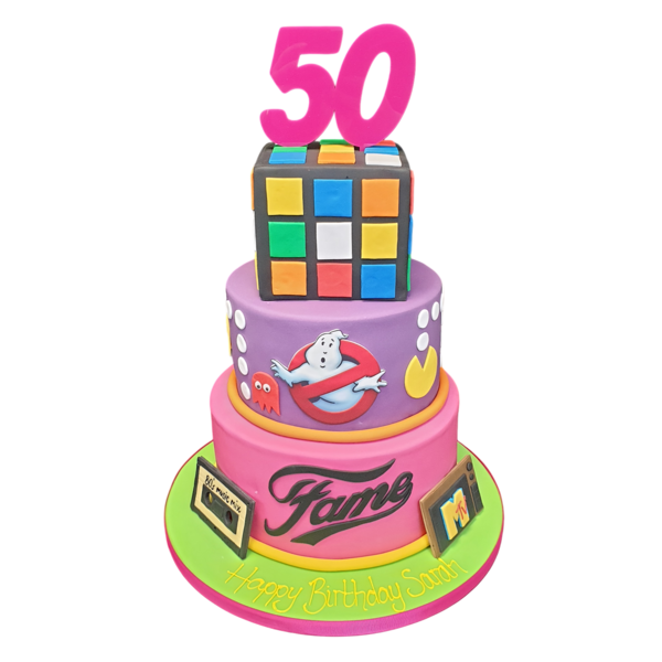 A unique and nostalgic Rubik's Cube cake inspired by the colorful and fun design of the 1980s era. Perfect for any fan of retro aesthetics or puzzle games.