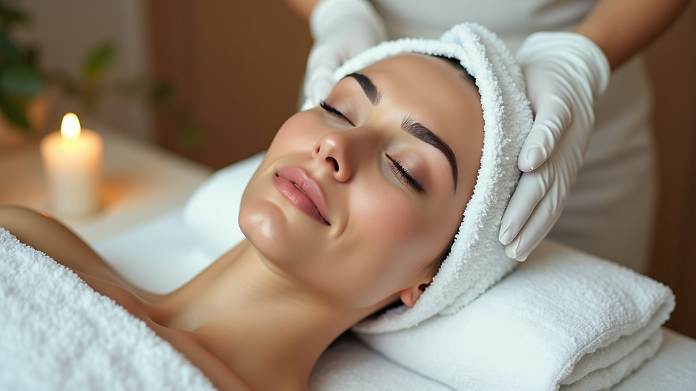 Close-up view of a luxurious facial treatment with a warm towel