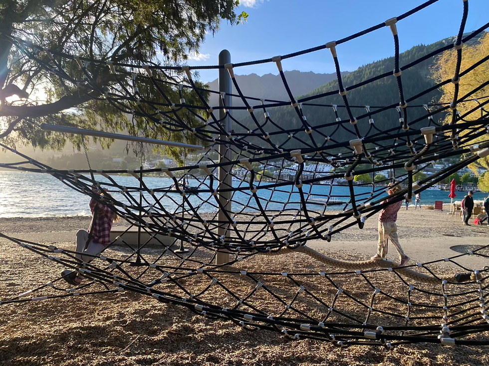 Playground equipment by the lake