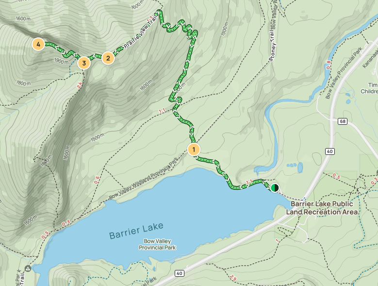 Map showing the trail on Alltrails