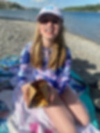 Eating poutine on the beach