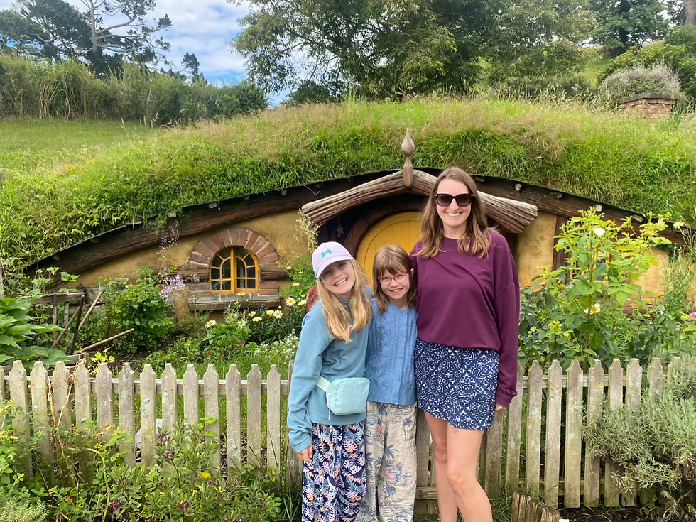 Susie and the girls at Hobbiton